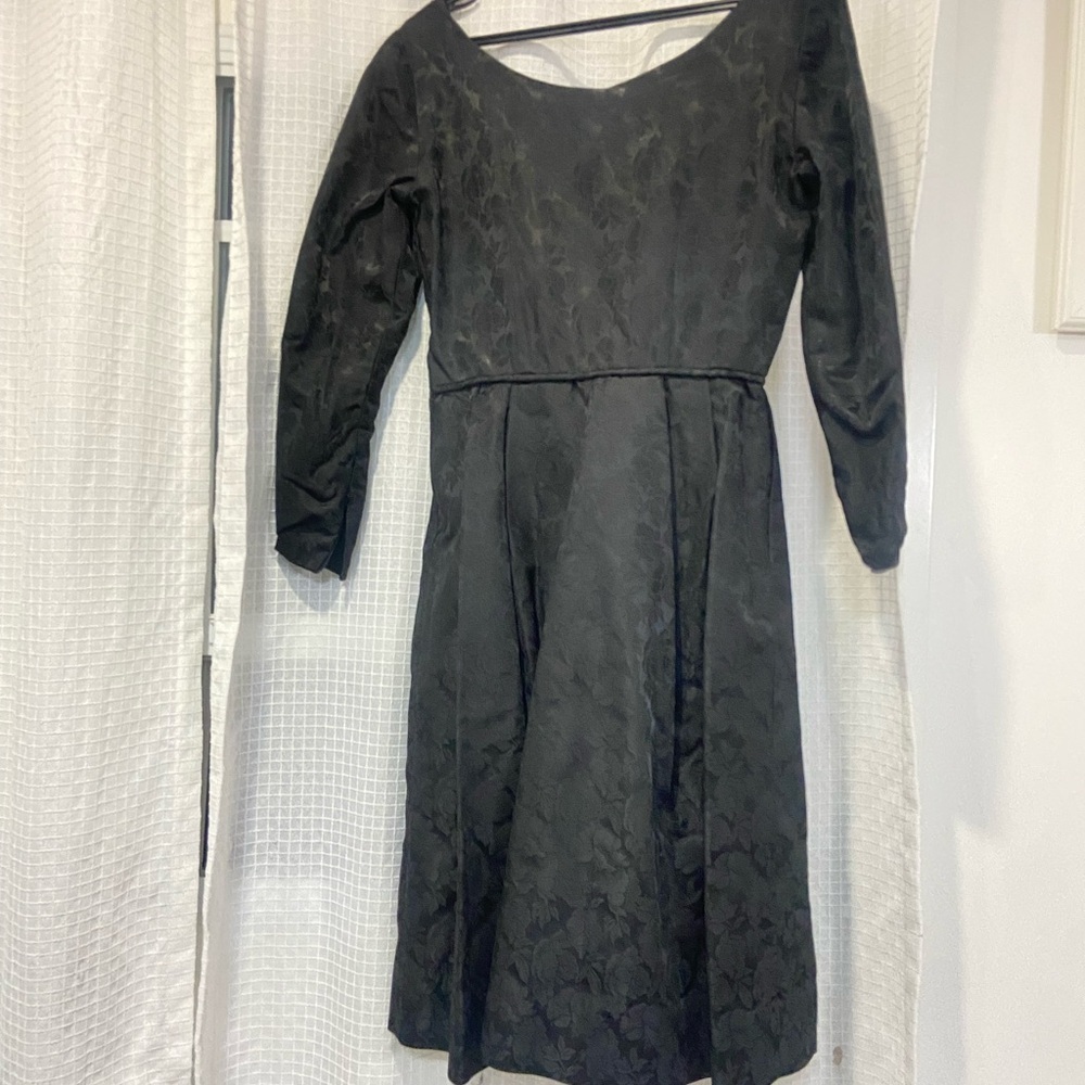 Vintage Black Long Sleeve Floral Dress